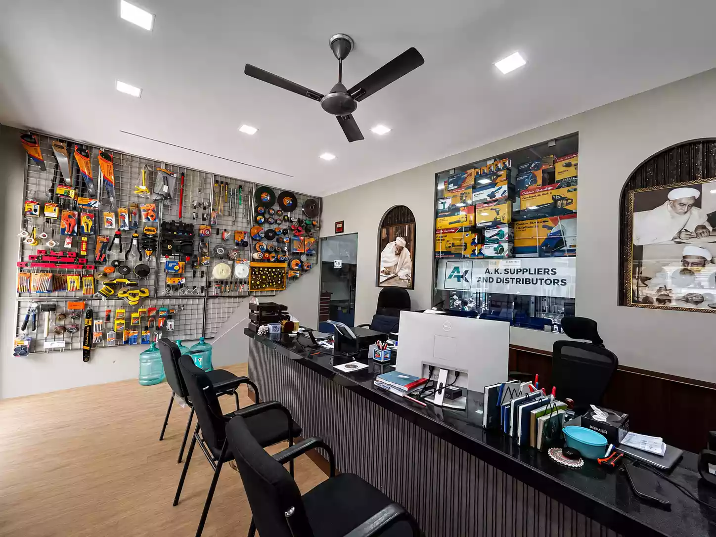 The AKSD sales counter and tool display wall