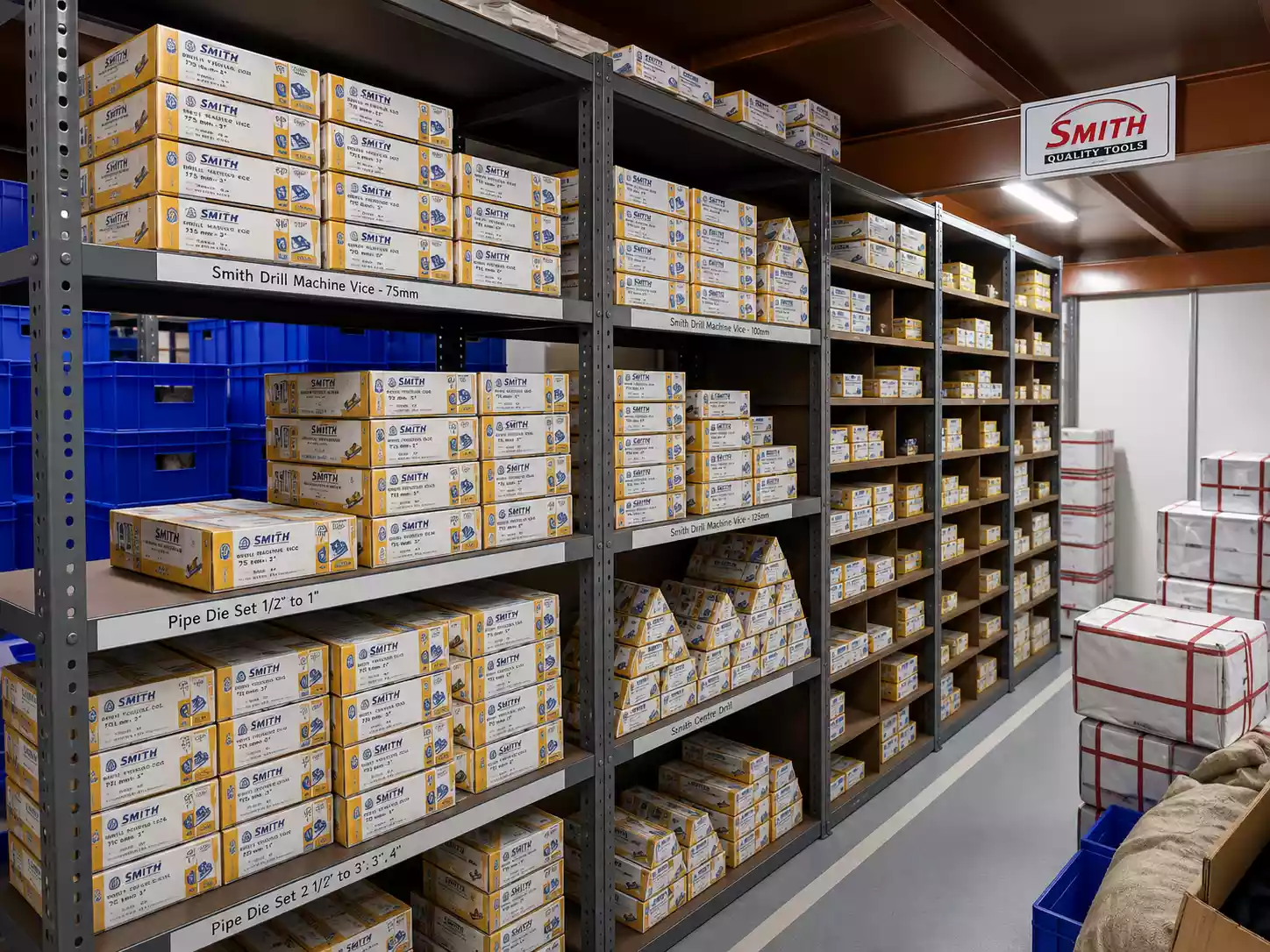 Steel shelving stacked with Smith quality tools at AKSD